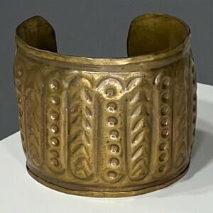 1960s Handcrafted Brass Cuff Bracelet Vintage Boho Artisan Mid Century OS
